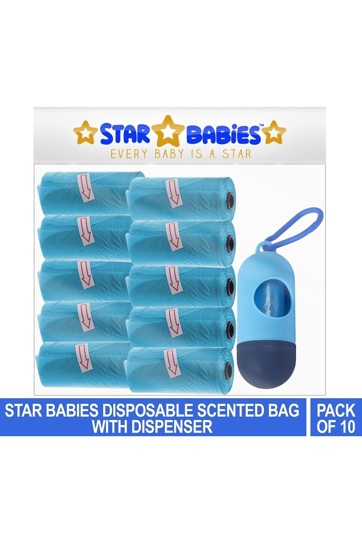Star Babies Disposable Scented Bags Pack of 10 & Dispenser - Blue