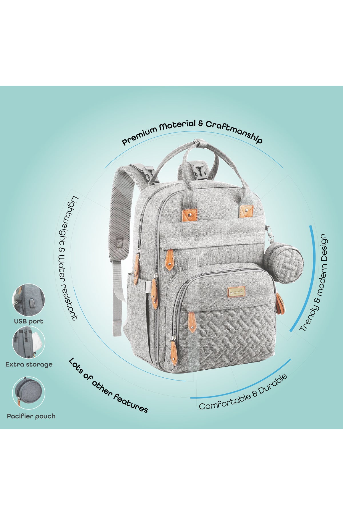 MOON KaryMe - Diaper Back Pack with pacifier case- Grey