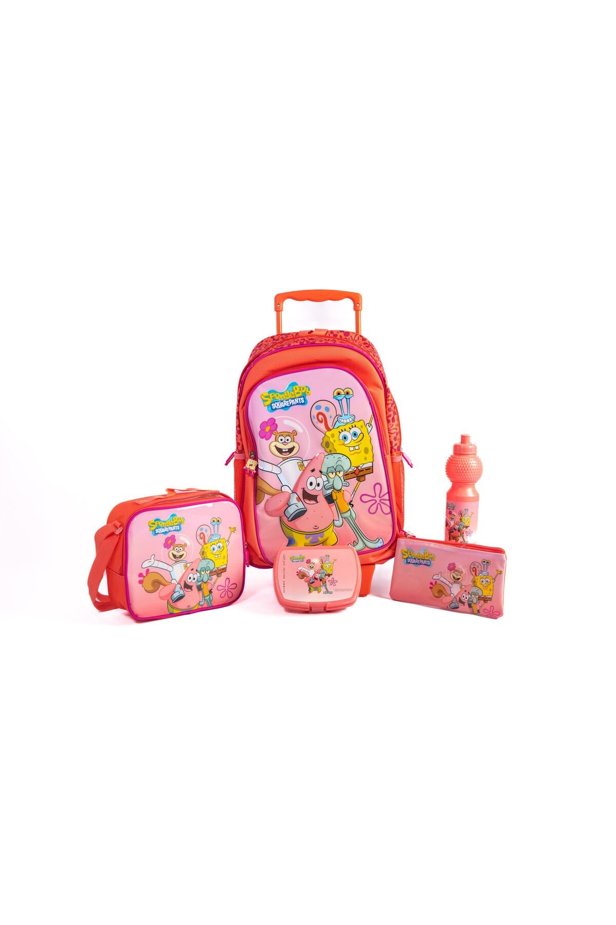 Spongebob 18" Trolley Bag School Set With Lunch Bag, Pencil Case, Water Bottle & Lunch Box – Multicolor