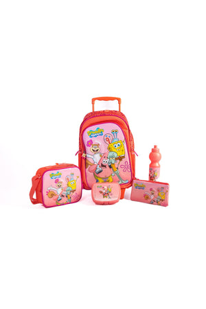 Spongebob 18" Trolley Bag School Set With Lunch Bag, Pencil Case, Water Bottle & Lunch Box – Multicolor