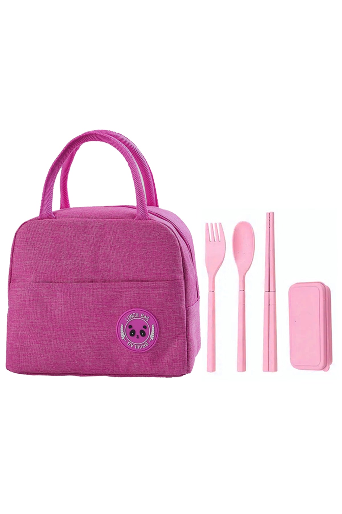 Star Babies Insulated Mini Lunch Bag with Foldable Fork- Spoon Set Pink
