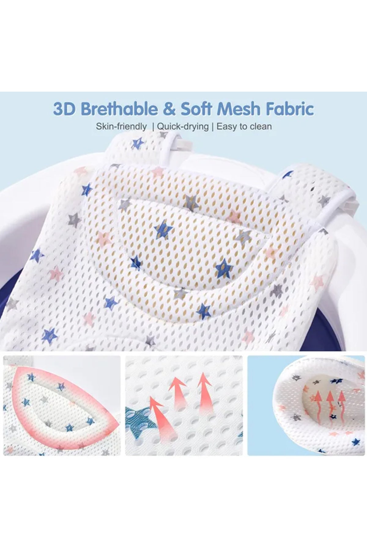 Star Babies - Baby Foldable Bathtub With Thermometer & Bath Seat Support Net, Set - Pink - Pack of 2