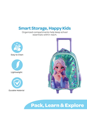 MOON  Elsa 3 in 1 Trolley Set  - (16-Inch) Premium Kids School Bag with Lunch Bag & Pencil Case