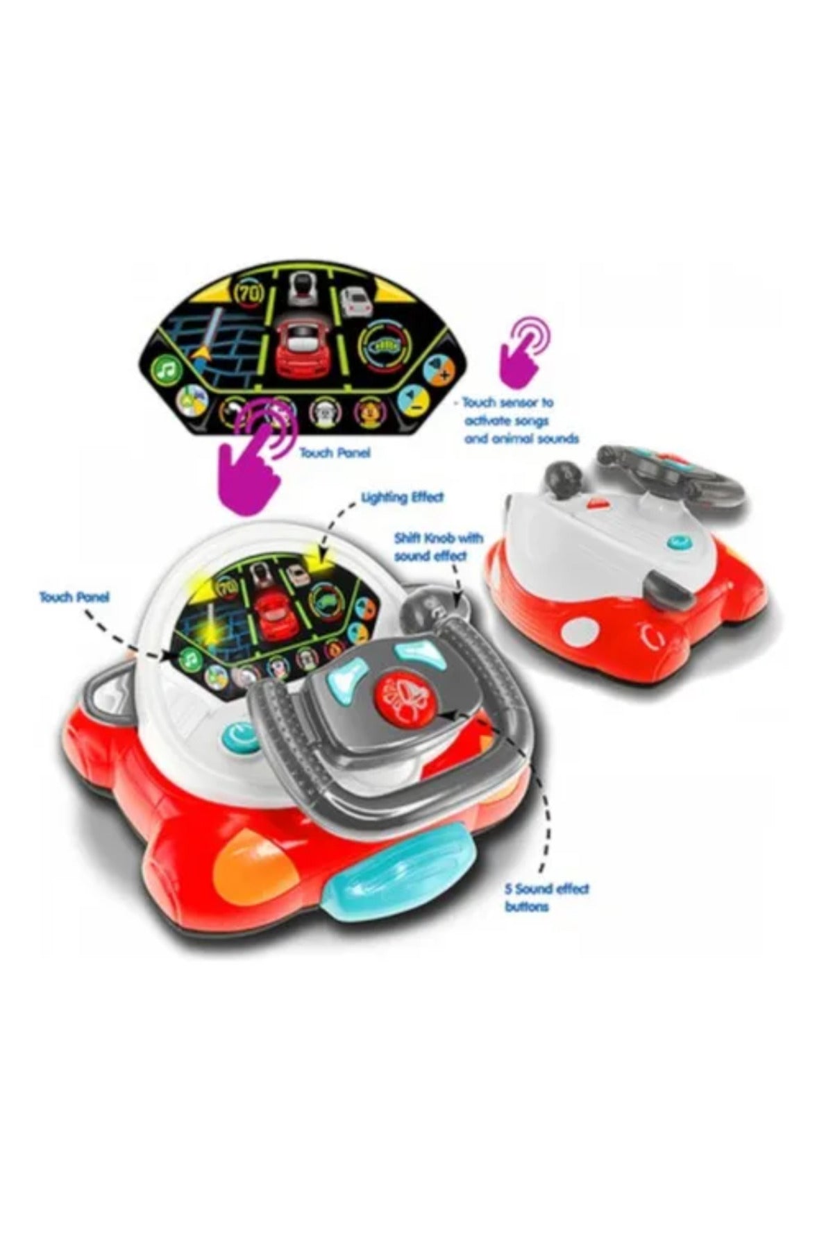 Little Learners Driving Board Interactive Steering Wheel Toy for Kids with Lights and Sounds, Pretend Play Car Dashboard for Early Learning and Motor Skills