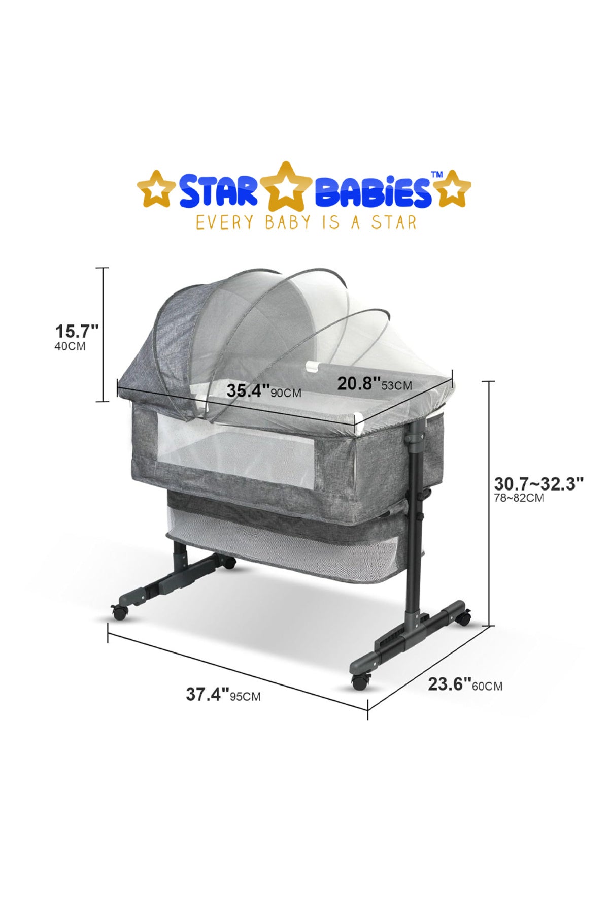 Star Babies Bedside Crib + Diaper Caddy_Gray