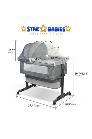 Star Babies Bedside Crib + Diaper Caddy_Gray