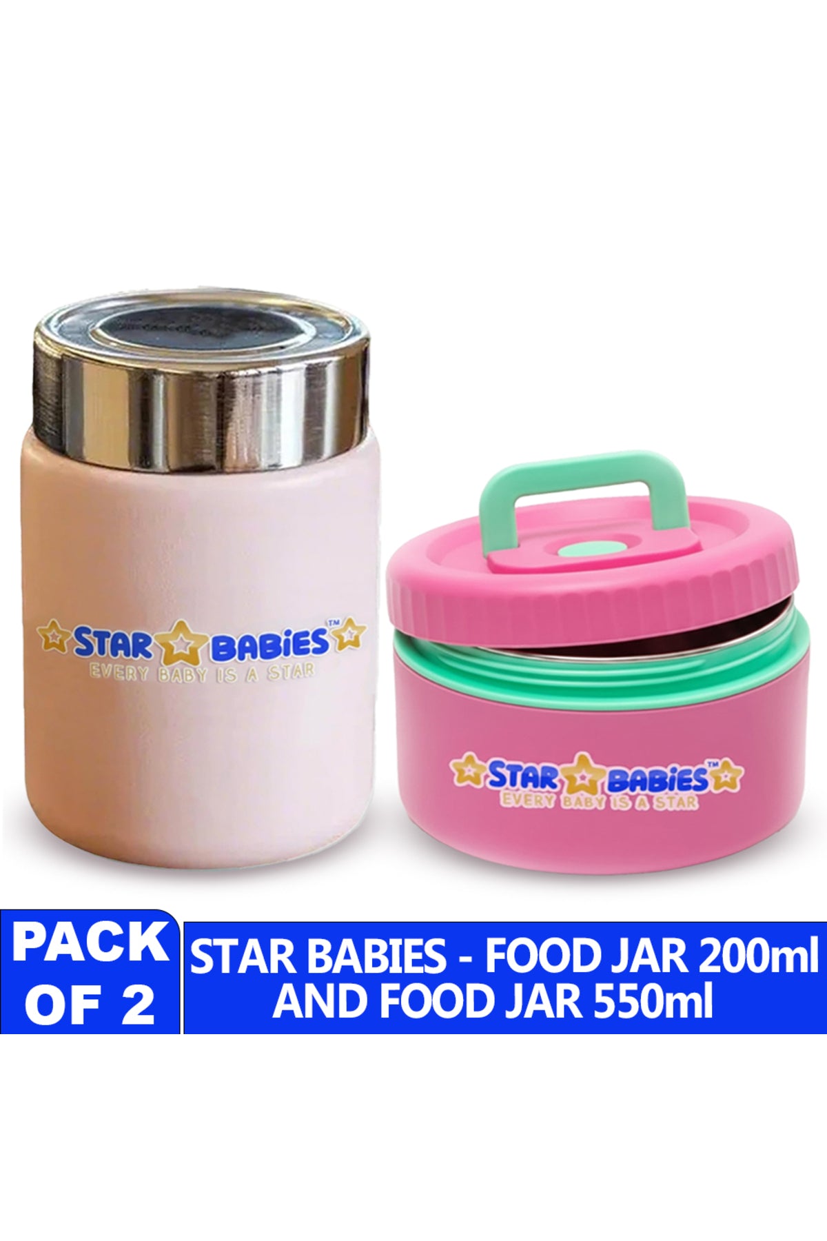 Star Babies -  Stainless steel Food jar with mini flask combo