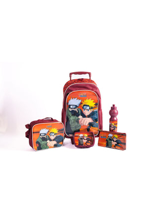 Naruto 18" Trolley Bag Set With Lunch Bag, Pencil Case, Water Bottle & Lunch Box – Maroon