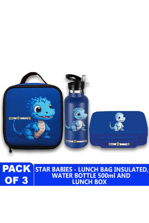 Star Babies- Dino Themed 5 Compartment Lunch box, Lunch Bag 500ml Stainless Steel Water Bottle