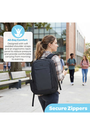 MOON School Backpack, Lightweight Backpack with Laptop Compartment-  Black