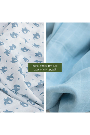 MOON Bamboo Muslin Wrap/ Swaddle-Elephant Print & Blue.