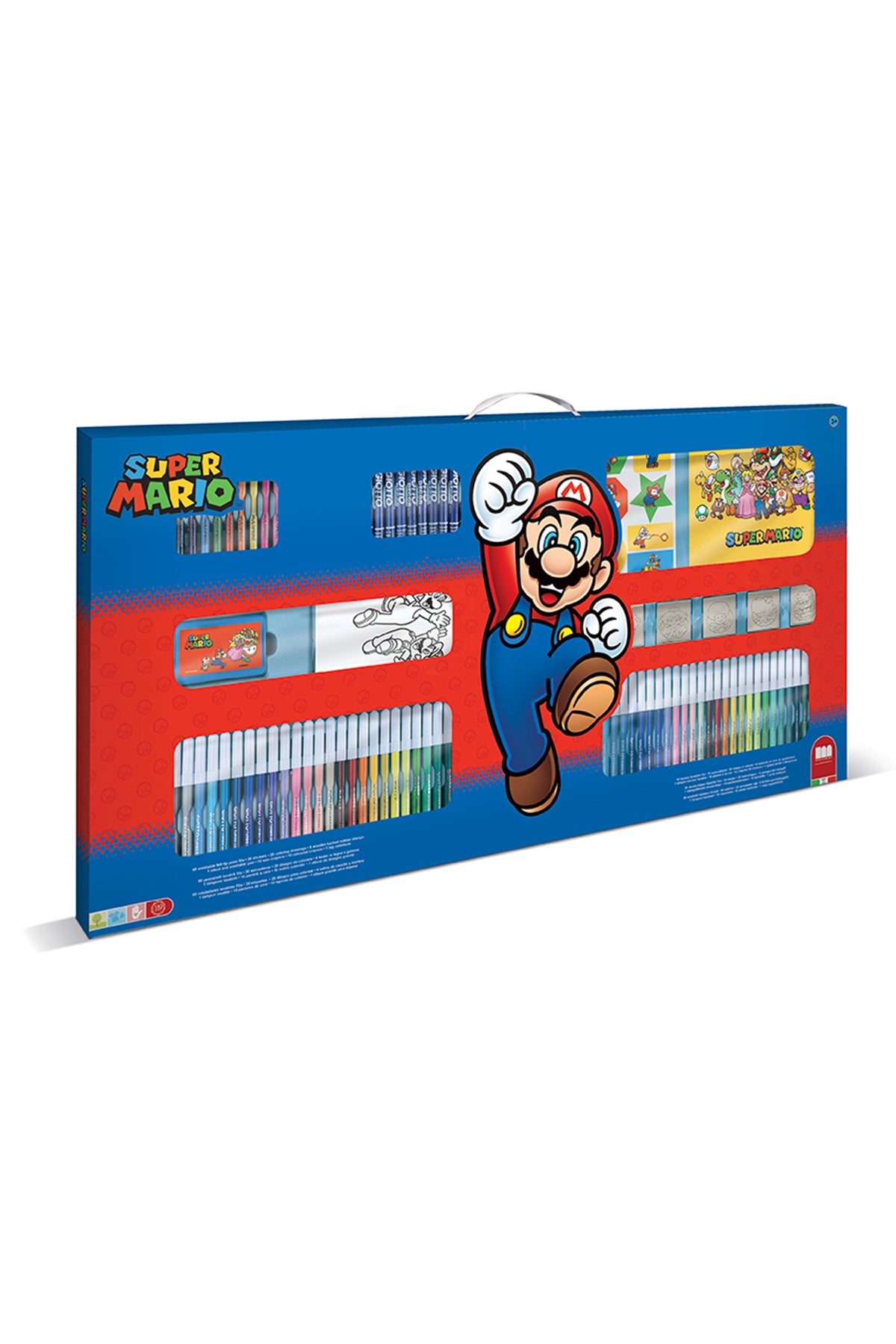 Super Mario Giant Art & Craft Set – 60 Washable Markers, 10 Pencil Crayons, 10 Wax Crayons, 6 Stamps, Ink Pad, Coloring Book, Notebook & 30 Stickers – Kids Creative Activity Kit