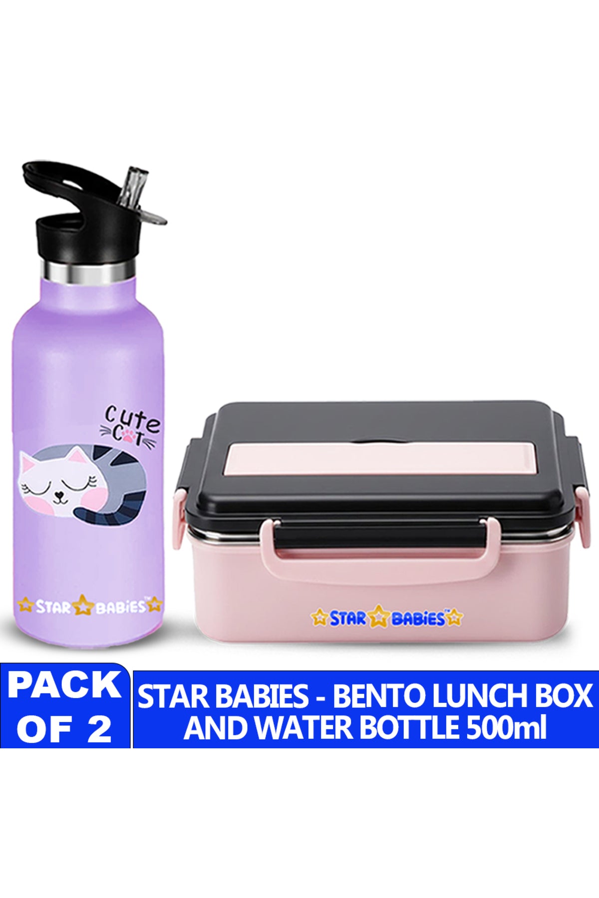 Star Babies Kids Lunch Box & Water Bottle Set | 500ml Stainless Steel Water Bottle | 5-Compartment Food Grade 304 Stainless Steel Lunch Box