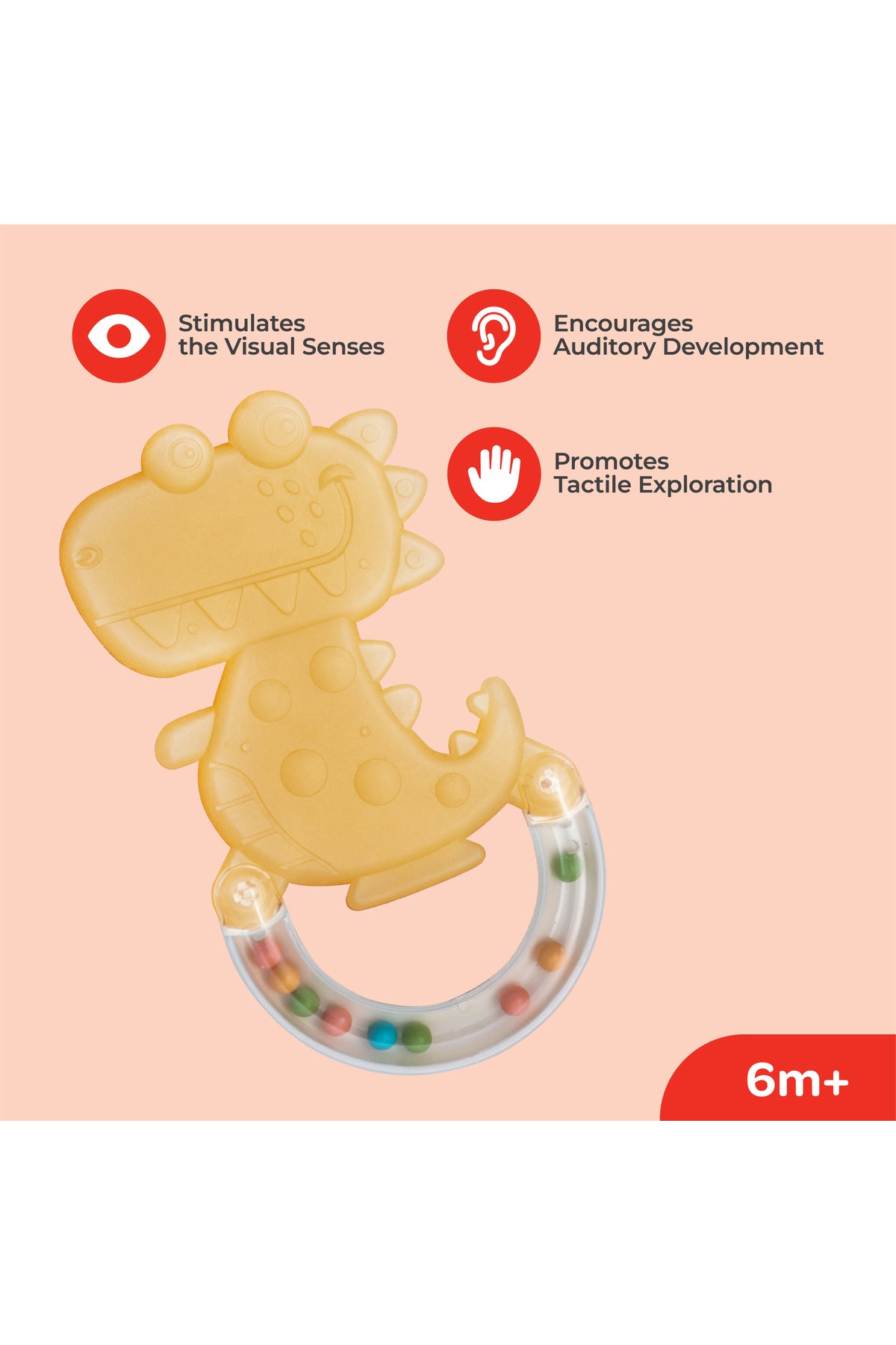 MOON Fuzzy Friends Soft Baby Rattle and Teether Toy- 6m+ -Dino