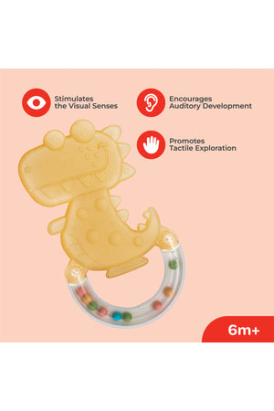 MOON Fuzzy Friends Soft Baby Rattle and Teether Toy- 6m+ -Dino