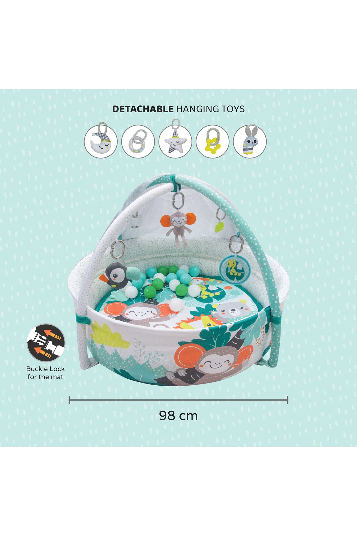 MOON jungle friends baby pool mat with mosquito net + 20 pcs balls, Om+, Baby playmat & Activity Gym