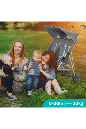 MOON  Jet Plus  Twin Buggy Lightweight Travel strollers- up to 30Kg,6m+ -Dark Grey