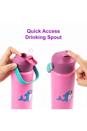 Cocobee-Insulated Stainless Steel Water Bottle, Leakproof, Soft Handle Grip, Odour Free, 500Ml, 3 Years+ – Pink + Marvel Spider-Man Disc Launcher Watch for Kids