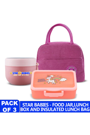 Star Babies 3-in-1 School Lunch Combo – Insulated Lunch Bag, Leak-Proof Bento Lunch Box, and  Stainless Steel Mini Food Jar Set for Kids, Toddlers & School