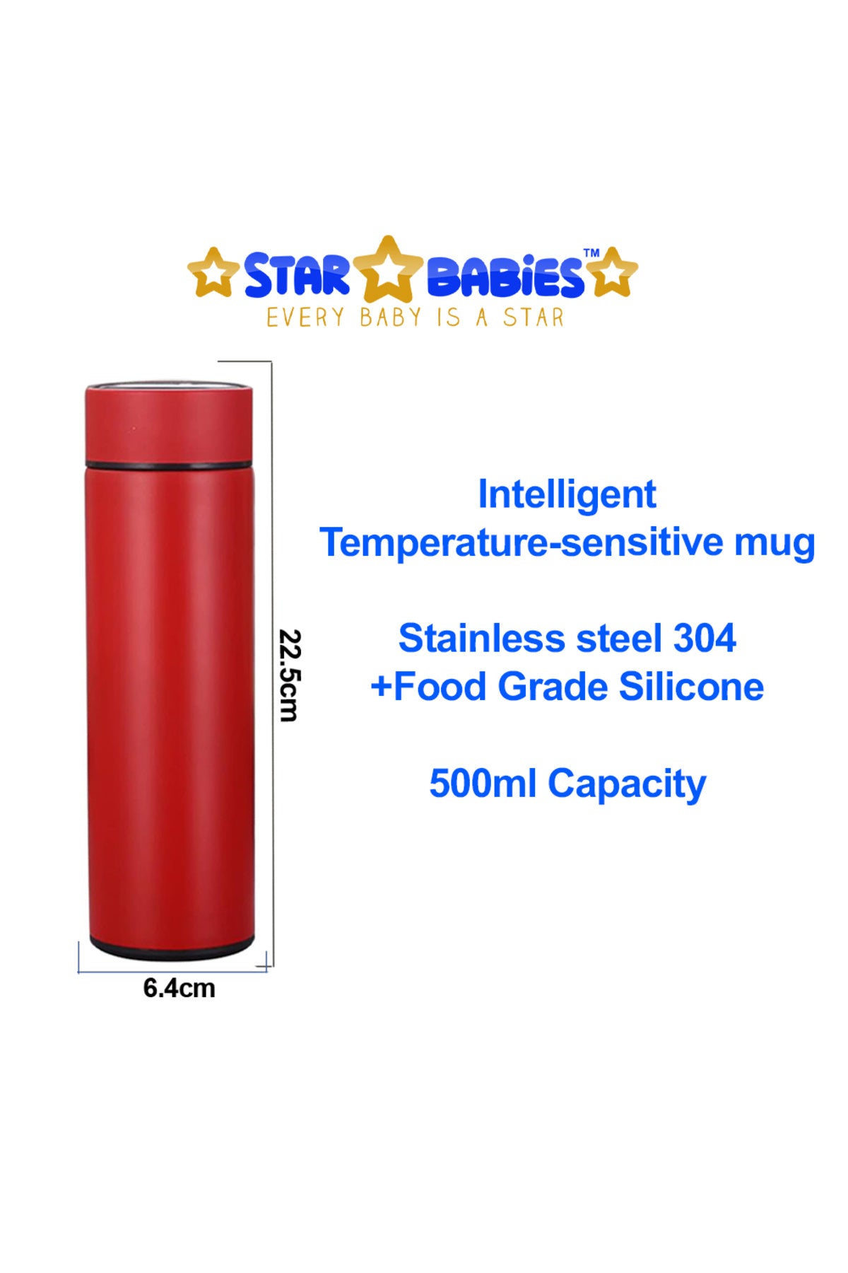 Star Babies - Insulated Stainless Steel Water Bottle - Red - 500ml