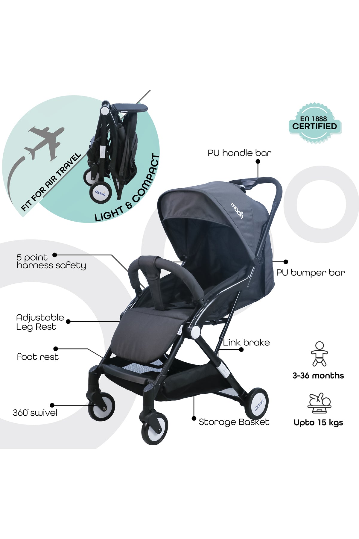MOON Travel-Lite  - Cabin Stroller,dark Grey