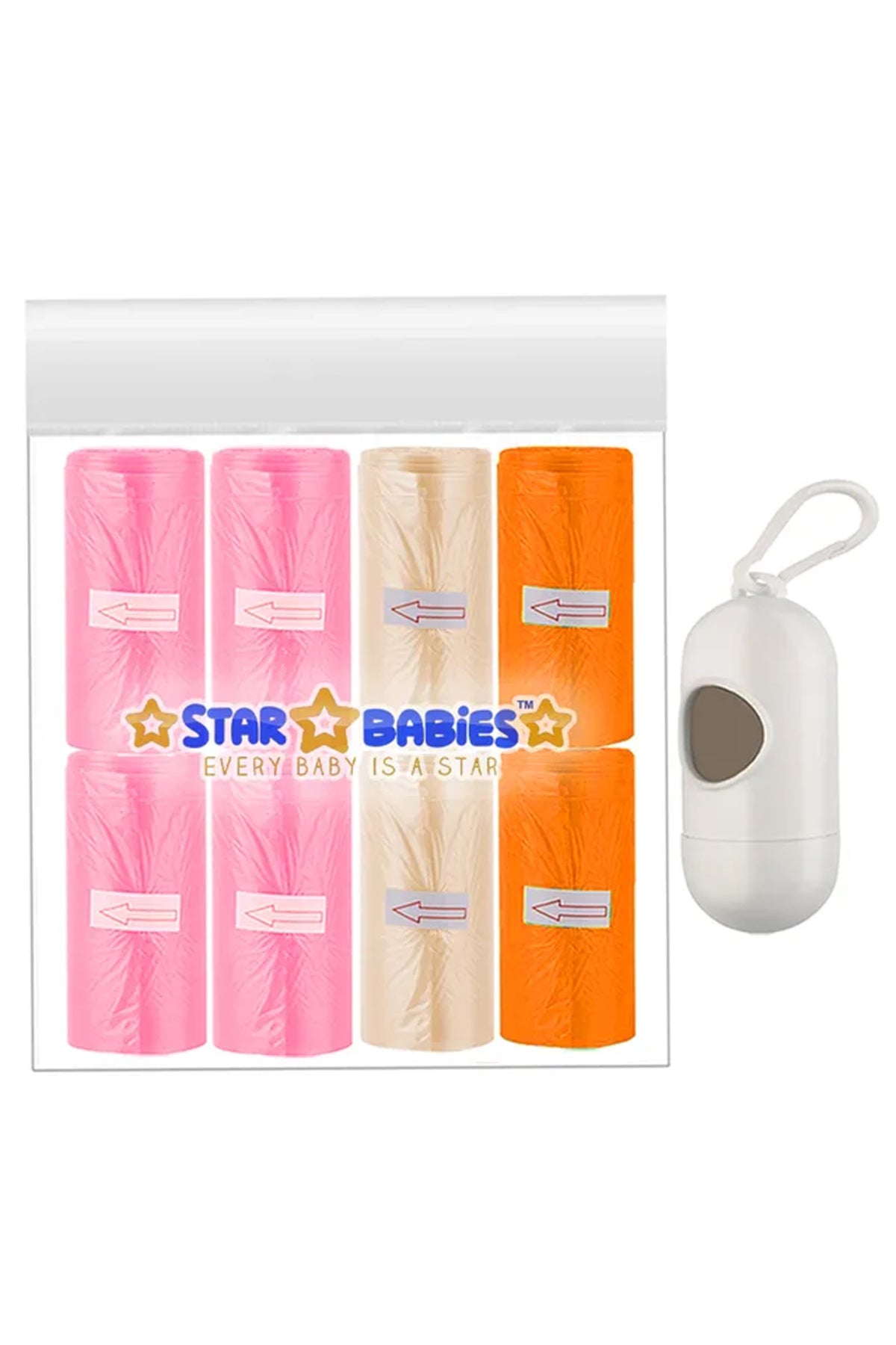 Star Babies - Scented Nappy Bag - 120 Pcs With Dispenser - Orange/Ivory/Pink