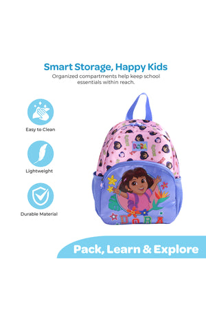 MOON Licensed Dora the Explorer 3-in-1 Kids Backpack Set  - (13-Inch) Premium Kids School Bag with Lunch Bag & Pencil Case-Pink & Blue