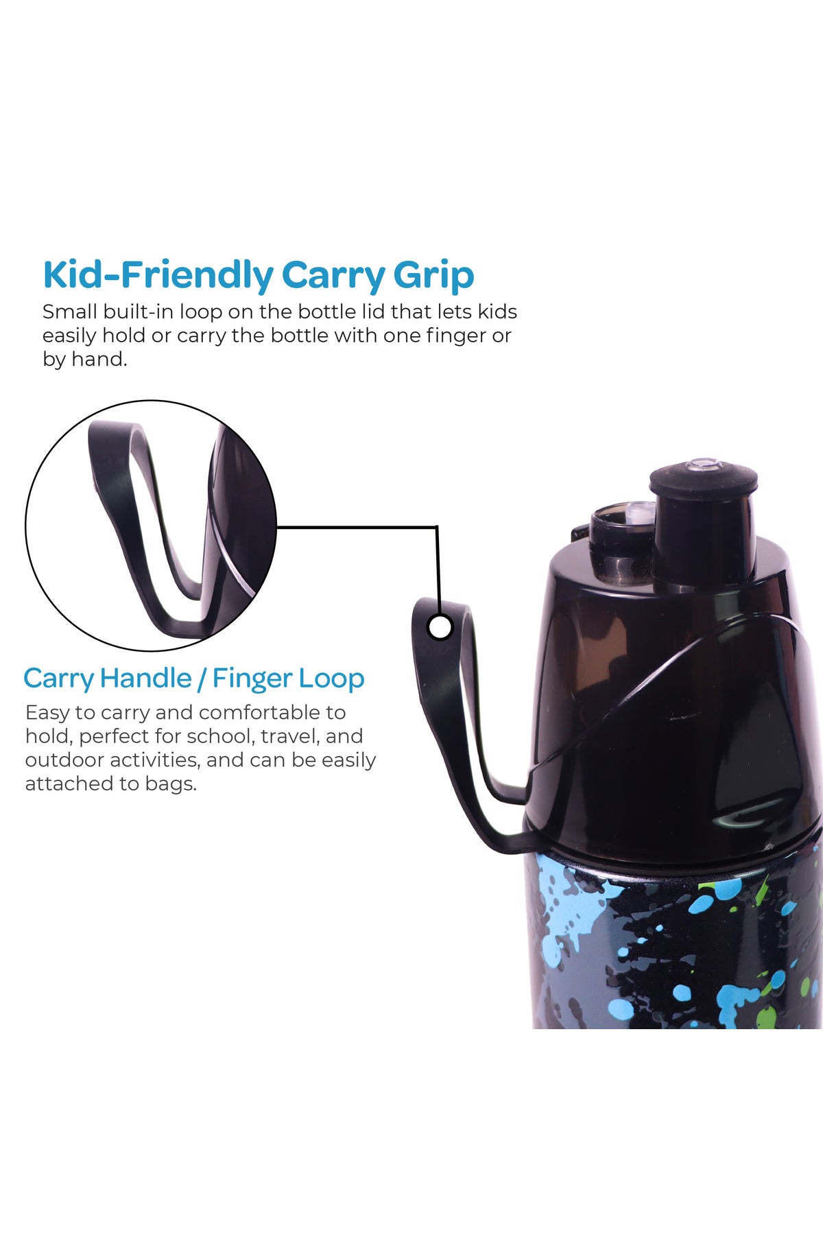 MOON Kids Water Bottle with Spray Mist | Cooling Spray | BPA-Free  Stainless Steel | Leak-Proof for School, Camping, Hiking, Outdoor Play | Boys Water Bottle |500ml
