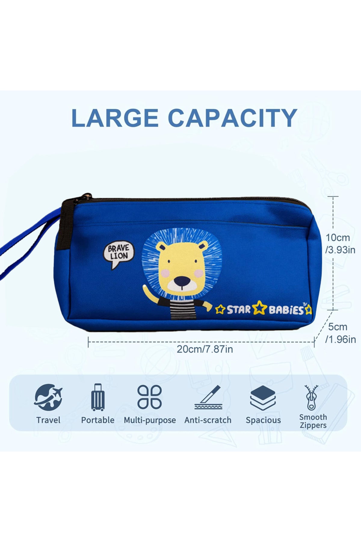 Star Babies 16-Inch Lion Themed Children's Backpack with Adjustable Shoulder Strap for Hiking Large with Bento Lunch Bag and Dual Zipper Pencil Case Pack of 3