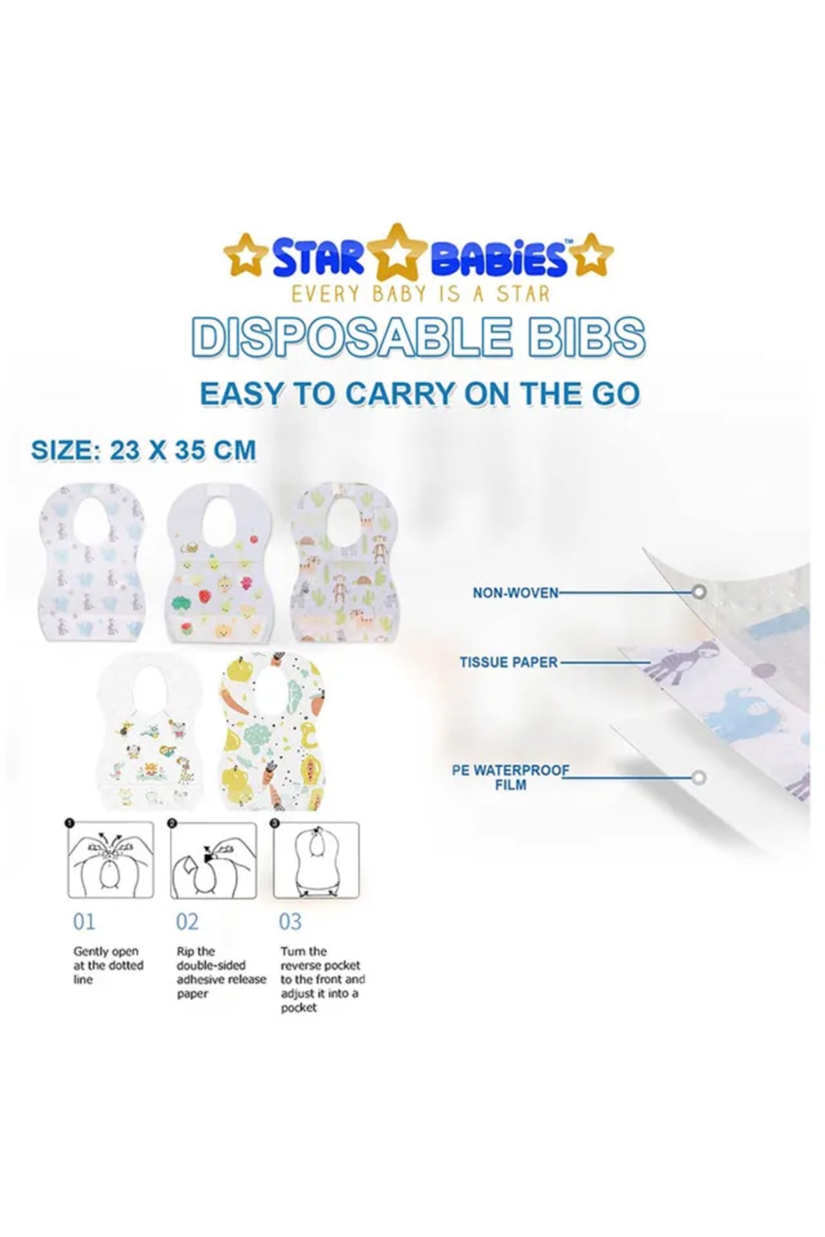 Star Babies - Disposable Bibs Fruits Print 15pcs With Changing Mat 15pcs - Pink
