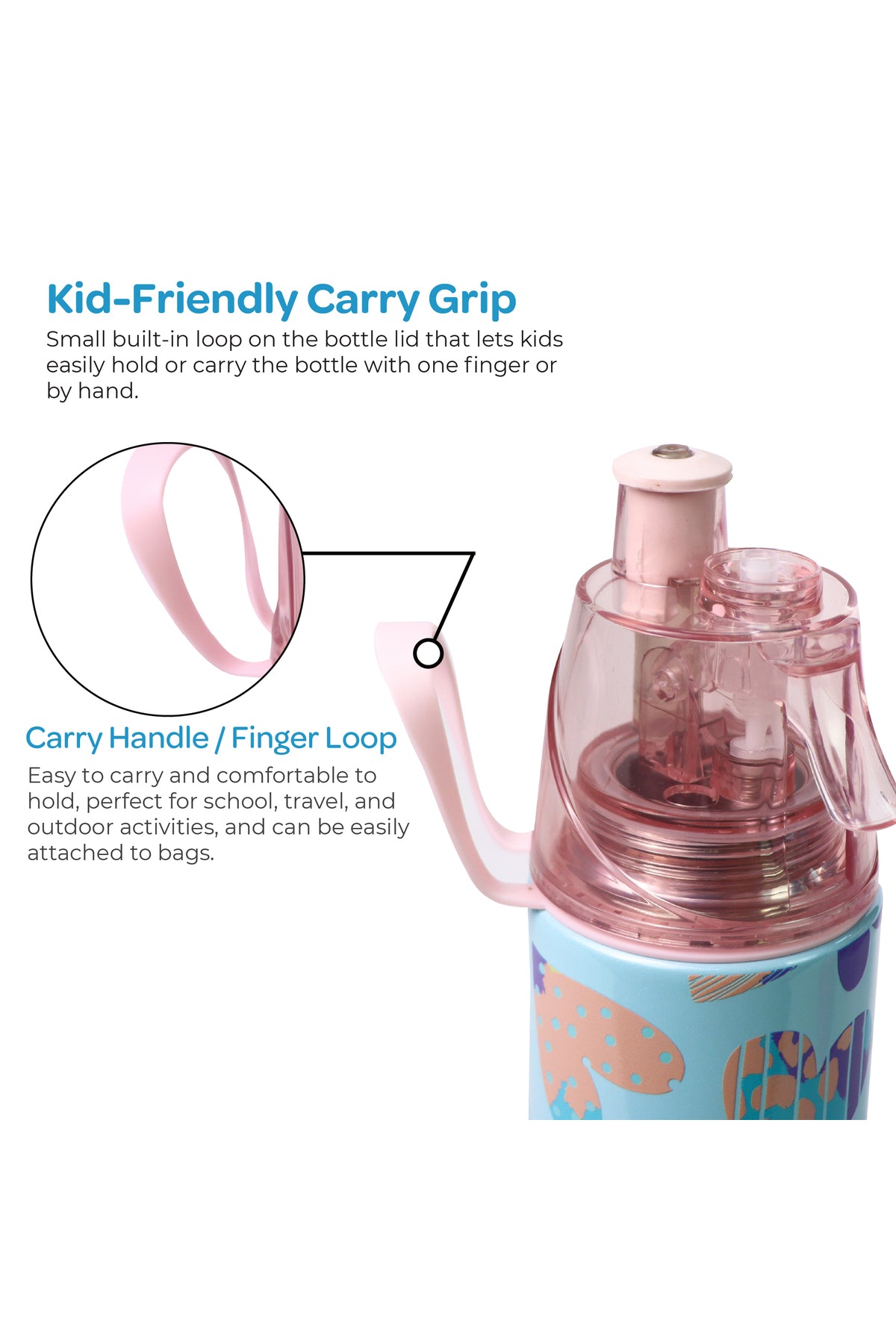 MOON Kids Water Bottle with Spray Mist | Cooling Spray | BPA-Free  Stainless Steel | Leak-Proof for School, Camping, Hiking, Outdoor Play | Boys Water Bottle |500ml