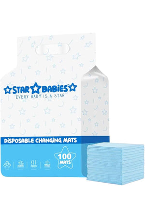 Star Babies Disposable Changing Mats  Leak Resistant  Travel Friendly  Versatile Use  0 Months   33 x 45cm  Blue - 100 Pieces