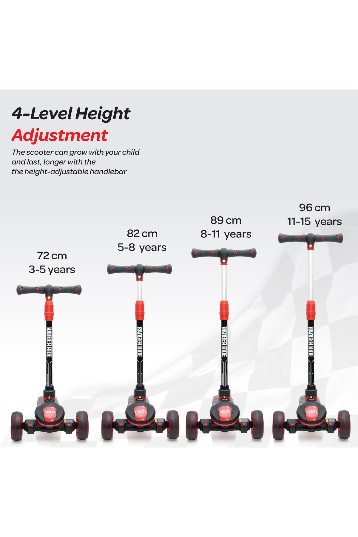 MOON  Ranger Ride kids skate scooter-Red