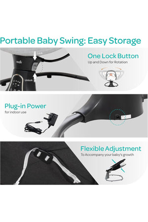 MOON  Koze Baby Swing, Holds upto 9kg. Gentle Swaying Motion -Grey