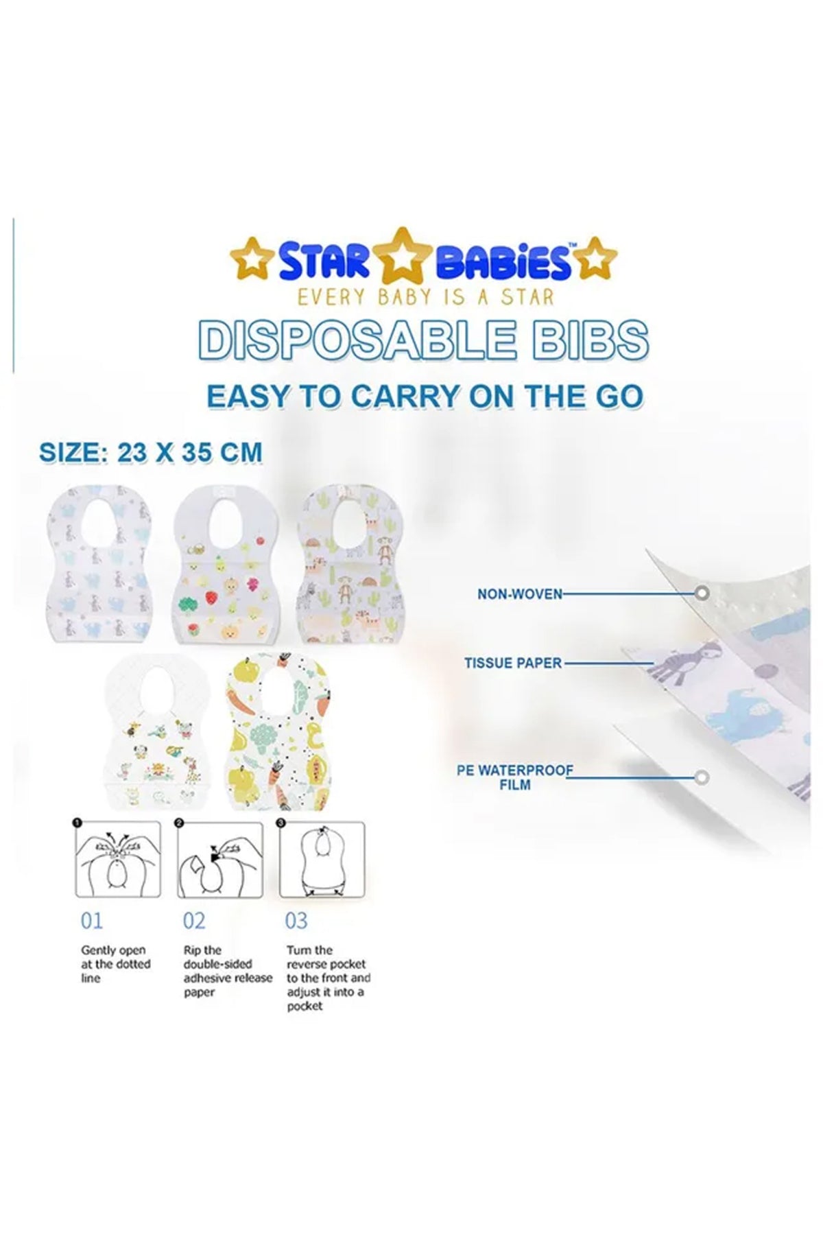Star Babies - Kids Shower Cap With Printed Disposable Bibs 20pcs - Green