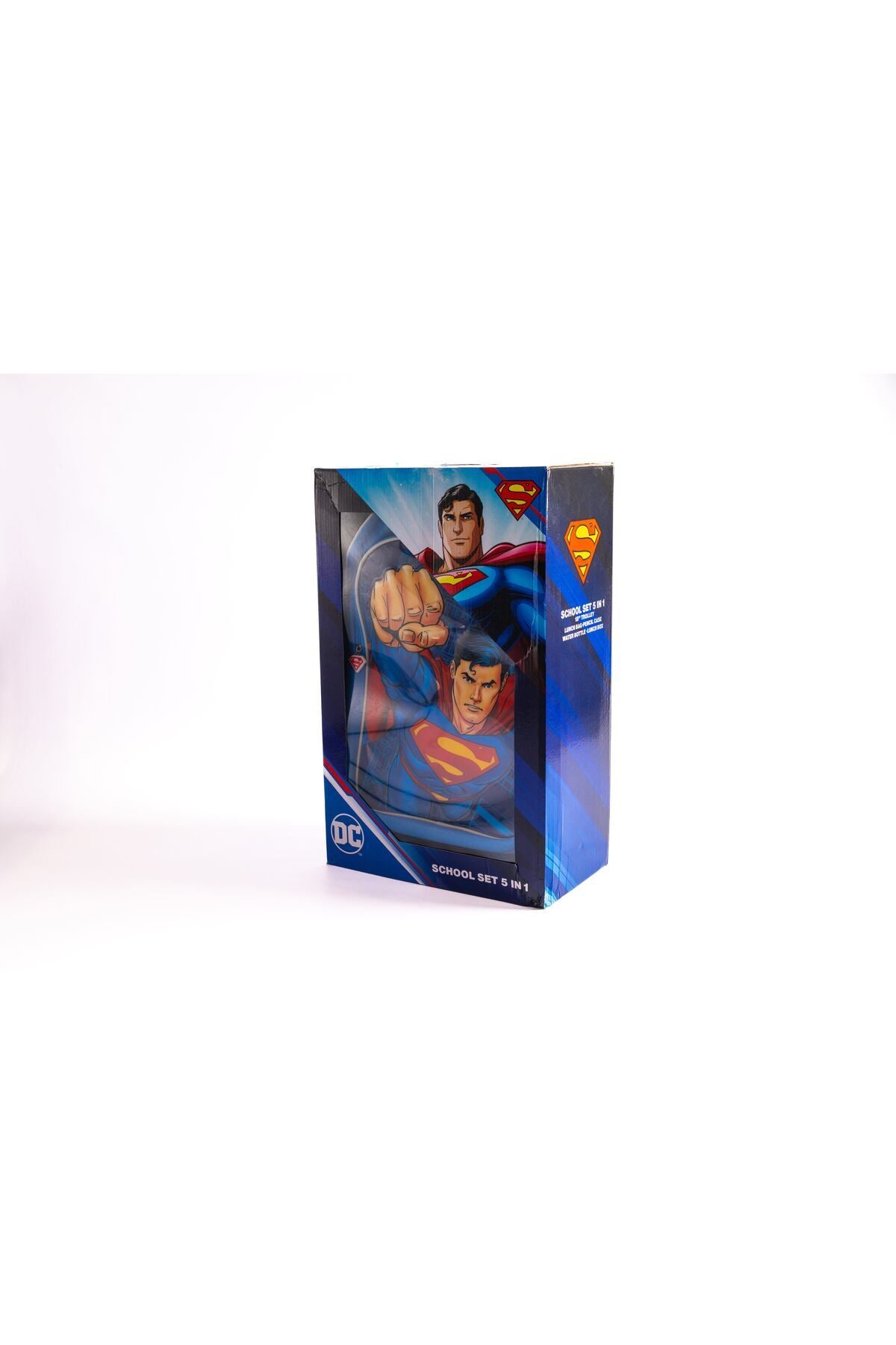 Superman 18" Trolley Bag Set – Includes Lunch Bag, Pencil Case, Water Bottle & Lunch Box – Blue