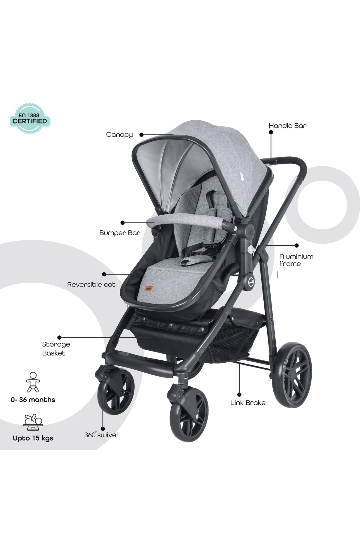 MOON Tres 3 in 1  Travel System - Light Grey