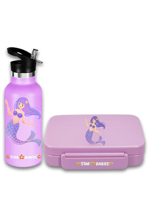 Star Babies - Mermaid Lunch Box & Water Bottle - 500ml with Free Stapler, Binder Clip