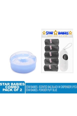 Star Babies Powder Puff  + Disposable Scented Bag + Dispenser - Blue/Black