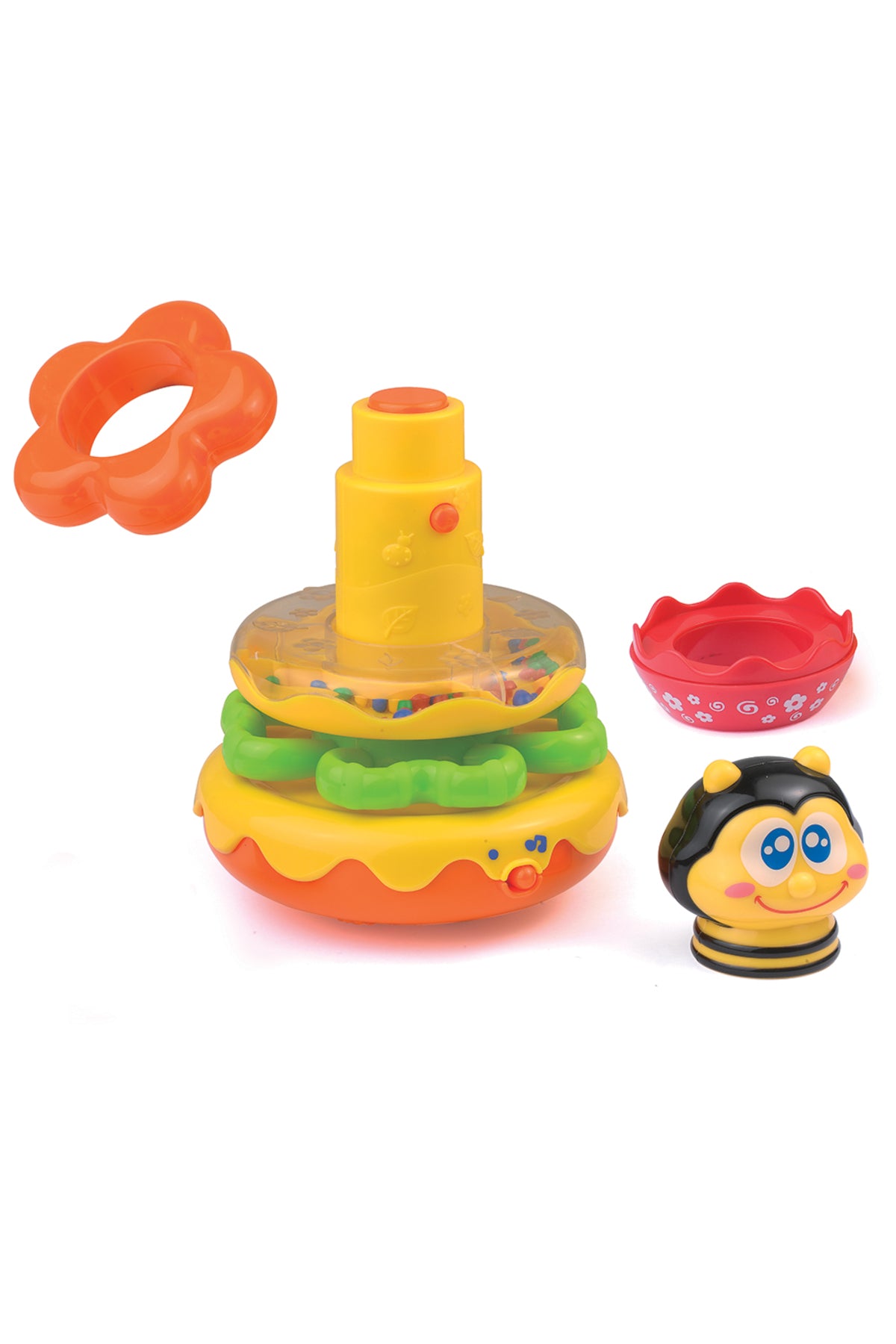 Little Learners Honey Bee Stacking Rings - Electronic Stacking Rings with Wobbly Weighted Base, Rattling Rings, Sing-Along Bee, 12M+