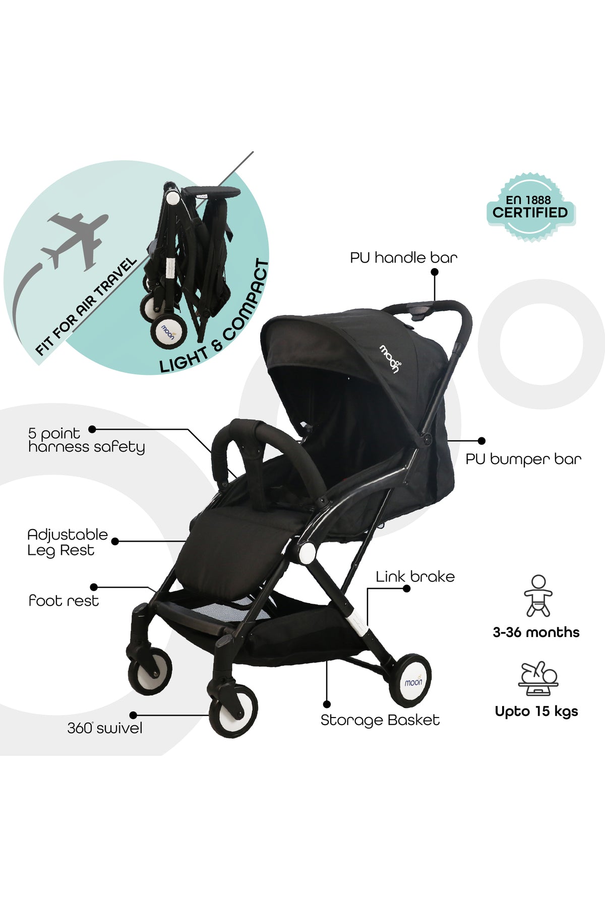 MOON Travel-Lite  - Cabin Stroller,Black