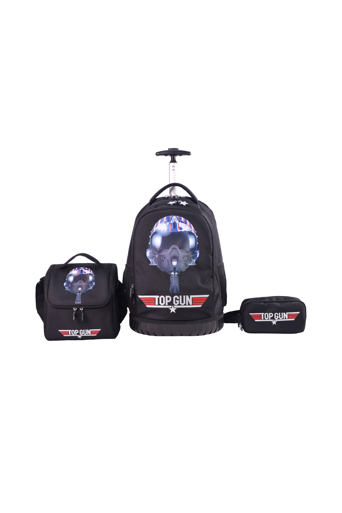 MOON Licensed Top Gun 3-in-1 Kids Trolley Backpack Set  - (18-Inch) Premium Kids School Bag with Lunch Bag & Pencil Case-Black