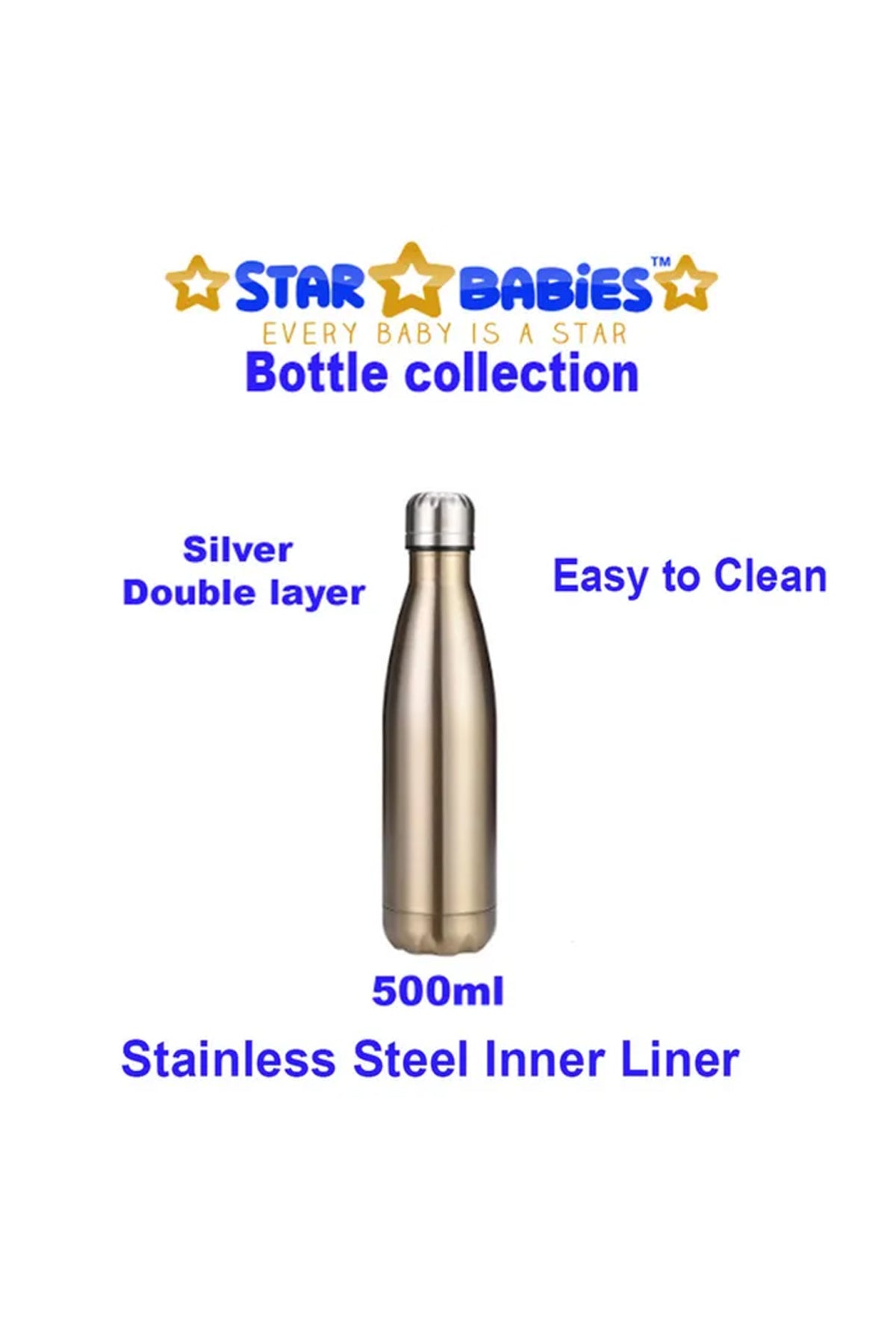 Star Babies - School Backpack With Stainless Steel Water Bottle 500ml - White/Silver