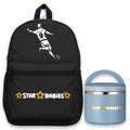 Star Babies Football  theme  16-Inch Children's Backpack for boys Adjustable Shoulder Strap- Black  With food jar,Blue-500ml