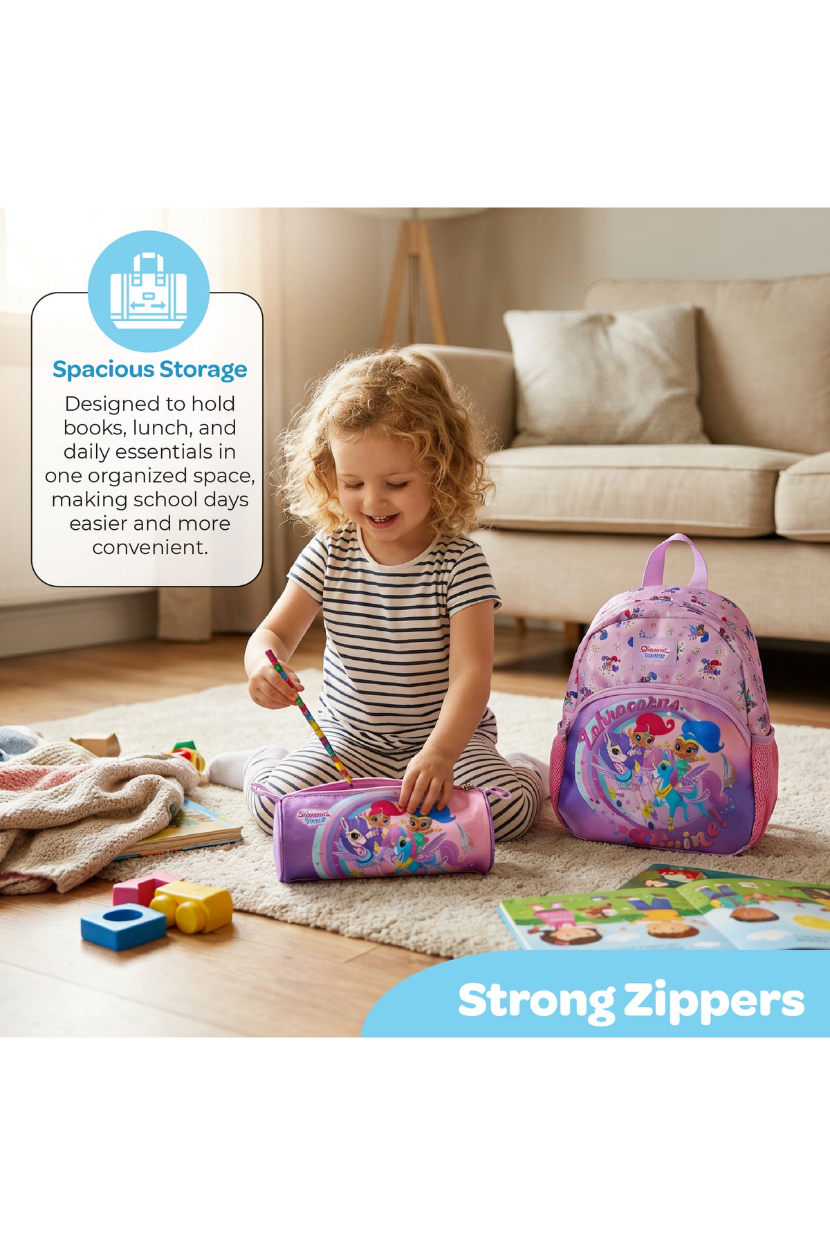 MOON Licensed Shimmer and Shine 3 in 1 KidsBackpack Set  - (13-Inch) Premium Kids School Bag with Lunch Bag & Pencil Case-Purple