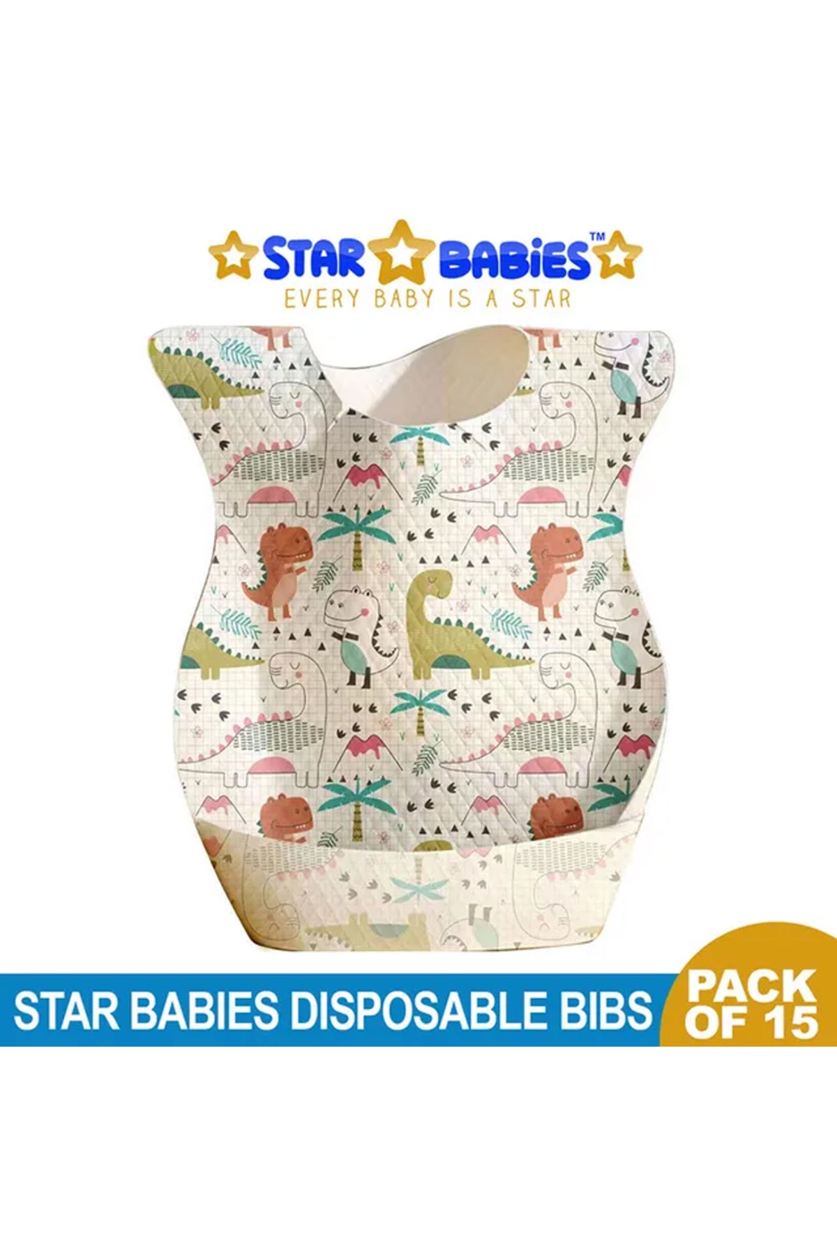 Star Babies - Disposable Bibs - Pack of 15 - Dinosaur Print