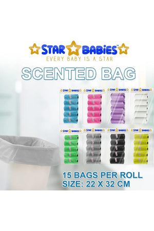 Star Babies - Scented Bag Pack of 5/75 Bags Grey & Assorted Dispenser