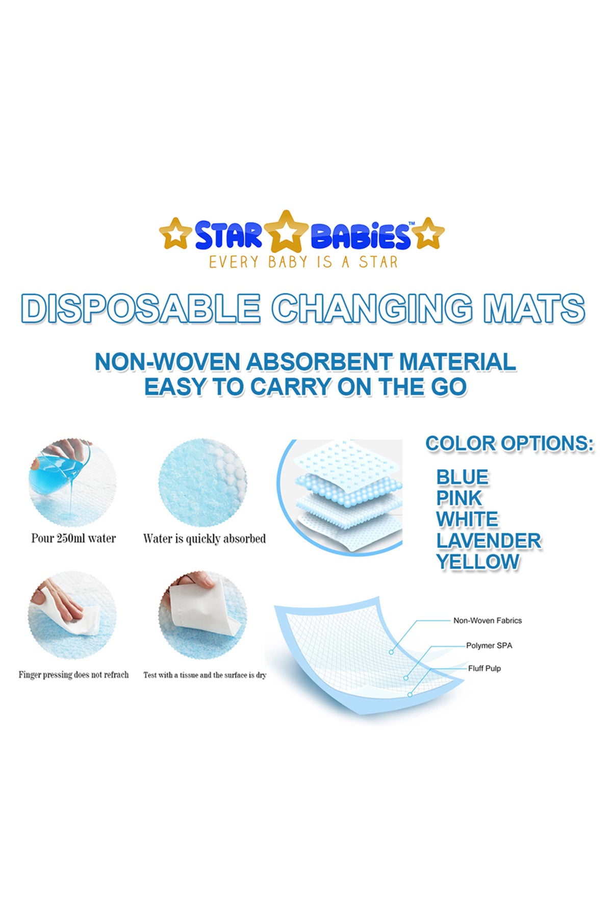 Star Babies Disposable Changing mat Large (45 x 60cm) Pack of 6 - Pink