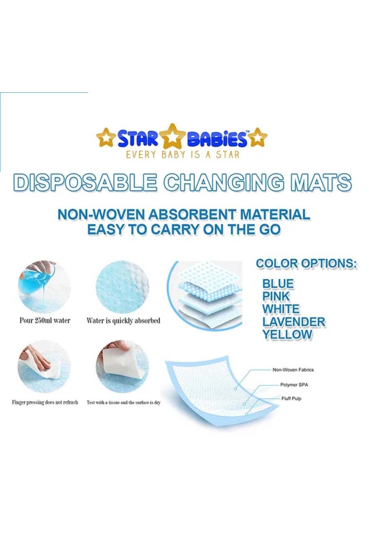 Star Babies - Disposable Changing Mat - Blue - 40pcs With Changing Mat - White - 10pcs