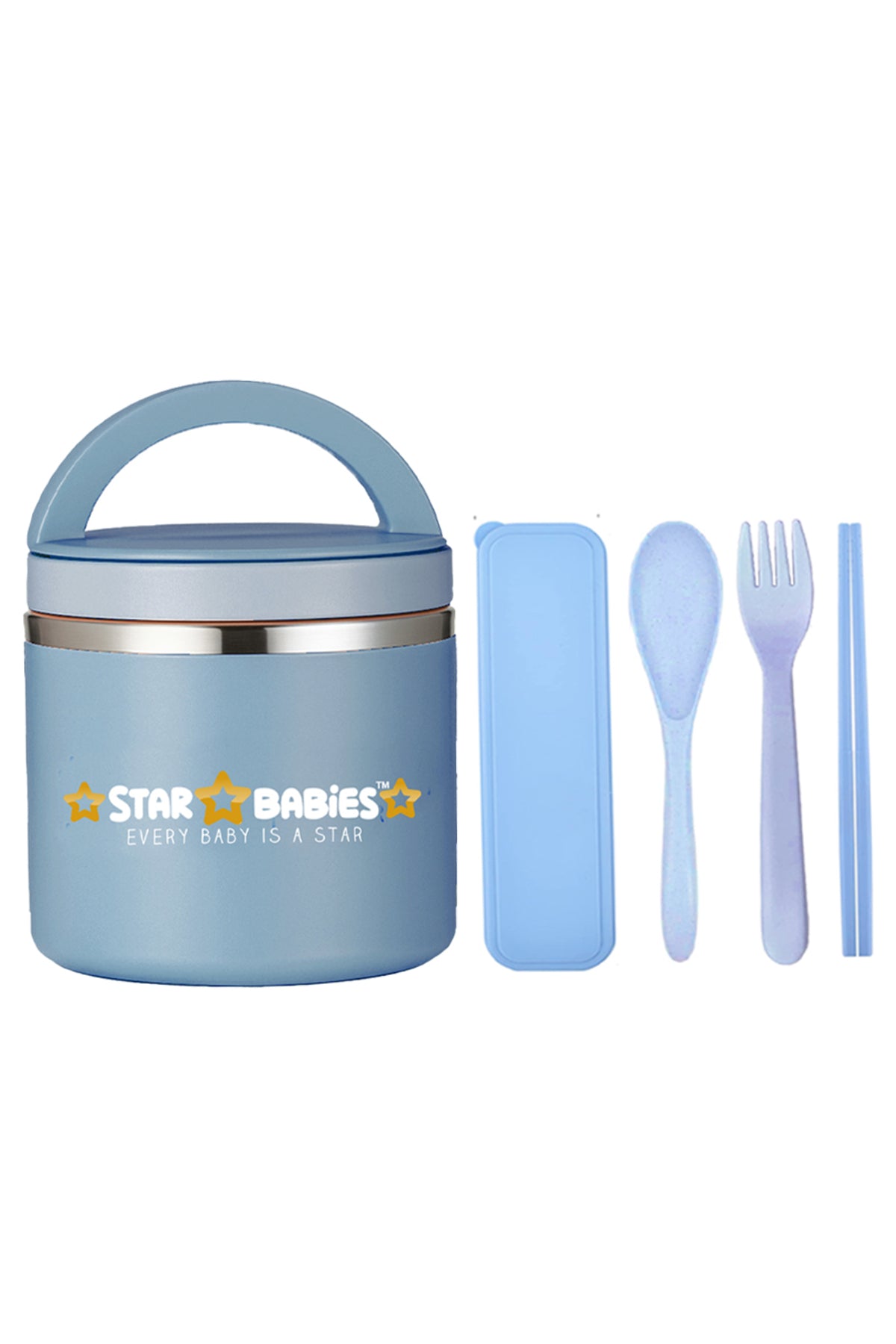 Star Babies - Stainless Steel Food Jar W/ Fork & Spoon Set - Blue
